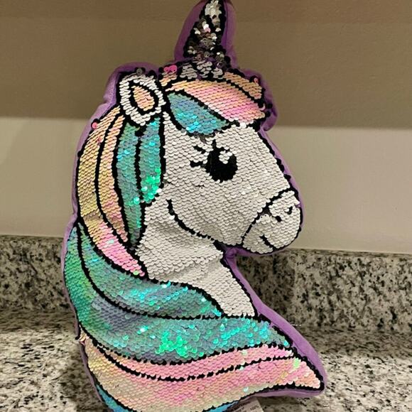 UNICORN PILLOW SEQUIN RAINBOW 16.5’ SOFT PLUSH DECORATIVE KAWAII COLLECTIBLE - Picture 8 of 10